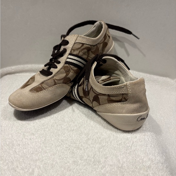 COACH Beyla Sneakers Khaki Signature Jacquard Suede Tennis Shoes Size 7 Brown - Picture 2 of 9